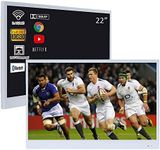 Soulaca 22 inches Smart Bathroom LED White Panel TV IP66 Waterproof 12V Shower SPA Television ATSC WiFi Android TV Hotel SPA Bathtub Use