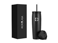 IRON °FLASK Nomad Tumbler - 2 Lids Straw/Flip, Vacuum Insulated Stainless Steel Bottle, Double Walled, Drinking Cup, Thermo Coffee Travel Mug, Water - Valentines Day Gifts - Midnight Black, 24 Oz
