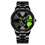 UYSA Watch for Men,Men's Cool Racing Car Wheel Quartz Watches Fashion Sport Mesh Rim Hub Wrist Watch,Fascinating Gift for Mens Boys Green