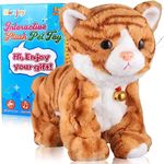 Pattern Yellow Plush Cat Stuffed Animal Interactive Cat Robot Toy, Barking Meow Kitten Touch Control, Electronic Cat Pet, Cat Kitty Toy, Animated Toy for Girl Kid L:12" H:8" W:5"