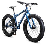 Mongoose Juneau Men and Womens Fat Tire Mountain Bike, 26x4-Inch Big Fat Wheels, 16-Speed Trigger Shifters, Adult Aluminum Mountain Frame, Blue