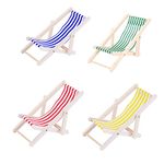 JZK 4X Dolls House Furniture Dollhouse Accessories Wooden Mini Deck Chair Dolls Miniature Beach Chair Chaise Longue Foldable Mini Deck Chair Miniature Deck Chair for Garden Seaside Beach Scene