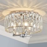 AGV Lighting Flush Mount Ceiling Light Fixture, 3-Light Crystal Ceiling Light Fixture Ceiling Mount, Chrome Silver