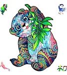 UNIDRAGON Original Wooden Jigsaw Puzzles - Serious Panda, 110 pcs, Small 7"x9.4", Beautiful Gift Package, Unique Shape Best Gift for Adults and Kids