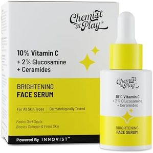 Chemist At Play 10% Vitamin C Serum for Glowing Skin | Serum for Pigmentation and Dark Spots | Brightens your Skin | With Ethyl Ascorbic Acid & Glucosamine | All Skin Types | For Men & Women | 30 ml