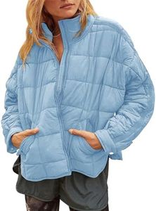 Muchpow Women's Lightweight Down Coat Long Sleeve Full Zipper Oversized Packable Short Puffer Jackets(Light Blue,Medium)