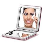 OMIRO Compact Mirror, Glitter PU 1X/3X Magnification, Ultra Portable for Purses (Pink)