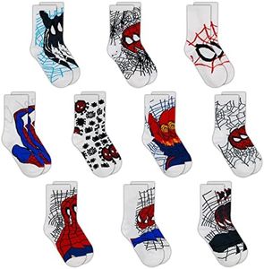 Marvel Spiderman Boys Socks, 10-Pack of Decorative Spiderman Toddler Socks, Amazing Legends Socks for Boys, White Assorted, 2-4 Years