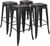 Signature Fitness High Backless Indoor Outdoor Stackable Kitchen Stools, Set of 4, Black