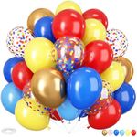 Carnival Circus Balloon Kit, 60PCS 12 Inches Red Yellow Blue Balloons Carnival Helium Balloons with Confetti Latex Balloons for Kids Boys Baby Shower Birthday Party Decoration Supplies