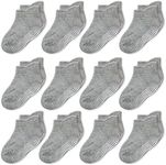 CozyWay Toddler Socks With Grippers Non Slip Ankle Grip Socks for Girls and Boys Soft Comfy Cotton - 1T-3T Unisex Gray - 12 Pack