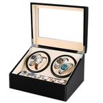 BeQuest: Quest For More Premium Automatic Winder,4+6 Automatic WatchWinder Storage Display Box Watch Case with PU skin and Black Leather,Japanese Quiet Motor- AC Adapter (Black-Out Beige-In)