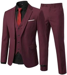 YND Men's Slim Fit 3 Piece Suit Set with Stretch Fabric, One Button Blazer Vest Pants, Solid Party Wedding Dress, Jacket Waistcoat and Trousers with Tie Burgundy