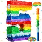 Rainbow Number Pinata Multicolor Number Pinata Small Kids Birthday Party Pinata with Blindfold Stick and Confetti Small Pinata for Birthday Anniversary Cinco de Mayo Fiesta Party Decor (Number 5)