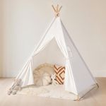 Teepee Tent for Kids Indoor - Natural Canvas Kids Play Tent - Washable Tipi Sleepover Tents with Lights & Carry Bag, Outdoor Toddler Tents for Girls & Boys - Foldable Playroom Gift Toys