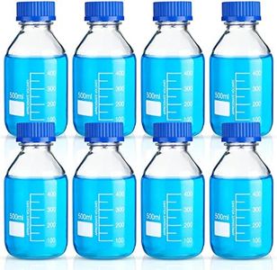 Irenare 8 Pieces Media Storage Bottles Borosilicate Storage Glass Bottle Scientific Round Graduated Media Bottle with Blue GL45 Screw Cap for Lab Water Reagent Liquids (500 ml)