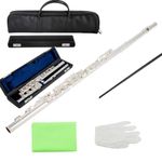 AUROSUS MSO-F7 Intermediate Flute Key Of C Open Hole 17 Keys Flute offest G French Model - B-Footjoint With Gizmo plate with silver for Beginner Student Flute