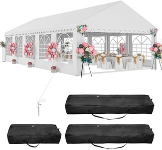 DWVO 16x32FT Sturdy PVC Wedding Event Pavilion, White Heavy-Duty Canopy with Enhanced Galvanized Ripple Frame, Spacious Roof, Detachable Side Panels, and 3 Handy 600D Oxford Storage Pouches