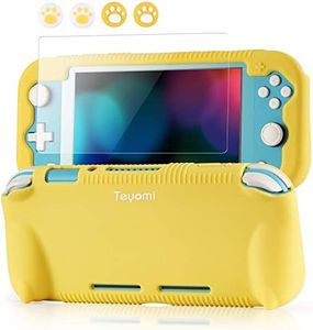 Teyomi Protective Case Compatible with Nintendo Switch Lite, Silicone Protective Cover for Nintendo Switch Lite with Tempered Glass Screen Protector, 4 Pcs Thumb Grips & 2 Game Cartridges(Yellow)