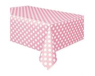 Unique Party 50259 - Plastic Baby Pink Polka Dot Tablecloth, 54" x 108 "