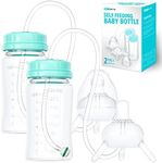 Skywin Self Feeding Baby Bottle 8oz Bottle Holder for Baby - 2 Pack Baby Bottle with Straw, Anti Colic, for Convenient Feeding (Green)