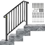 BuoQua Adjustable Handrail Fits Matte Black Stair Rail Wrought Iron Handrail with Installation Kit Hand Rails for Outdoor Steps