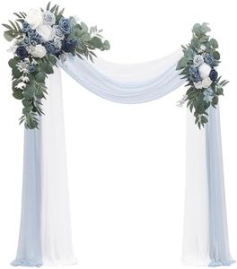 Floroom Arch Flowers with Drapes Kit (Pack of 4) - 2pcs Artificial Dusty Blue & Navy Blue Floral Swag Arrangement with 2pcs Draping Fabric for Wedding Ceremony Arbor and Reception Backdrop Decoration