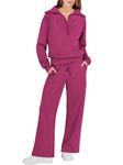 Caracilia Womens 2 Piece Outfits Lounge Sets Oversized Sweatshirt Sweatpants Sweatsuit Matching Sweat Set 2024 Fall Tracksuit, Hot Pink, Medium