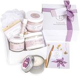 Lizush Luxury Spa Gift Basket And Self Care Gifts For Women With Lavender Soap Bar, Scrub, Candle, Bath Salt, Lip Balm, Facial Mask, Sponge - Lizush Card - 7 Piece Set