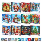 12 Pcs Christmas Diamond Painting Greeting Card,Diamond DIY Painting Cards, 5D Diamond Painting Cards with Envelope,Christmas Greeting Cards Postcards for Handmade Gift,Xmas Gift 30 * 15 cm