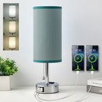 Bedroom Table Lamps with USB C and A Ports 3 Color Temperatures - 2700K 3500K 5000K Pull Chain White Nightstand Bedside Table Lamps with AC Outlet, Lamps for Kids Reading Bedroom Office lighting Green