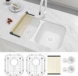 Zeesink Double Bowl Kitchen Sink 32 X 18 inch,White Undermount Sink,Granite Kitchen Sink with Special R80 Round Corner