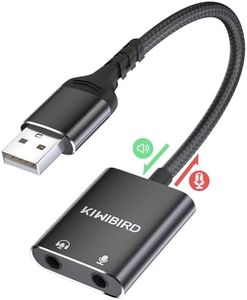 KiWiBiRD Adaptador de Audio de USB a 3,5 mm, Tarjeta de Sonido Externa, Adaptador USB a Jack, Convertidor de USB a Auriculares y Micrófono Compatible con PS5 PS4, MacBook, Raspberry Pi, Windows PC