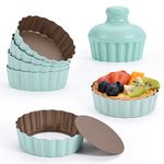 CGGYYZ Mini Round Tart Pan with Removable Bottom, Nonstick Mini Pie Pans for Baking, Carbon Steel Quiche Pan Set for Cupcake Muffin Cakes and Desserts, Including 6 Tart Pan and 1 Tart Tamper (Green)