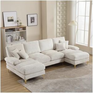 Sapgaks Canapé sectionnel en U Moderne,canapé Convertible 4 Places,Meuble rembourré Design Moderne,Tissu Chenille (Beige)