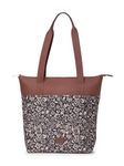 ZOUK Flomotif Floral Printed Women's Jute Handcrafted Vegan Leather Black Everyday Tote