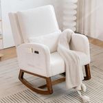 COCO DESIGN Teddy Rocking Chair for Nursery, Sherpa Rocking Chair Indoor for Living Room, Modern Glider Rocker Chair w/Pillow＆Side Pocket