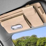 Automaze Suede Sun Visor Organizer Tissue Napkin Box Holder, with Sunglass Holder, Card Slot, Pen Holder (Beige)