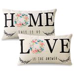 JOTOM Cushion Covers 30x50cm Set of 2 Love Home Outdoor Throw Pillow Case Romantic Square Linen Cushion Pillowcases Home Decorative for Couch Outdoor Sofa Bedroom Living Room (Home Love, 12"x20")