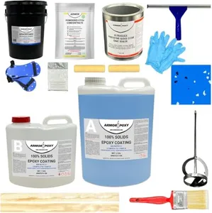 ArmorPoxy Garage Epoxy Floor Kit – Industrial Grade, 2 Part Epoxy Coating for Concrete for Garages, Basements, Workshops, Retail & Automotive Spaces -14 pcs, Covers 600 Sq Ft, Blue