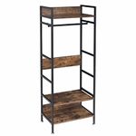 unho Open Wardrobe Clothes Rack: Industrial Clothes Rail Heavy Duty Coat Stand Garment Rack Wooden Clothing Rack 3 Tier Storage Shelf Organiser Cabinet Shelves with Shoe Rack