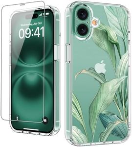 LUHOURI for iPhone YY Case with Screen Protector - Crystal Clear Cover - Fashionable Pattern Design - Wireless Charging - Slim Shockproof Protective Phone Case for Women Girls,Unique Tropical Leaves