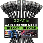 GearIT Cat 6 Ethernet Cable Cat 6 Patch Cable, Cat 6 Cable, Cat6 Ethernet Cable, Network Cable, Internet Cable - Black 10 Feet (Pack of 10)