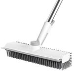 Floor Scrub Brush with Long Handle, 3 in 1 Scrape and Double-Sided Stiff Bristle Scrub Brush, Enlarged brush head, 360° rotation for Kitchen, Bath, Bathtub, Floor, Wall, Patio and Garage