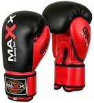 MAXX Boxing Gloves Men Women Adult Sizes With Adjustable Strap Best for Boxings Mma Training Equipment, Training Gloves for Ladies, Girl and Punching, Sparring for Muay Thai (Black Red, 12OZ)