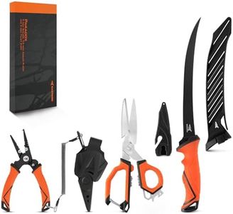 KastKing Paradox Fishing Tools Set, Stainless Steel 9" Bait Shears, 7.5" Angled Nose Pliers & 9" Fillet Knife with Non-Slip Grips and Protective Sheaths