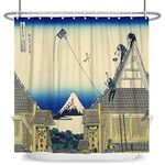 SDOTPMT 60x72inch Japanese Oil Painting Shower Curtain Kanagawa Paper Kite Flying Ukiyo-e Cottage Bath Curtain Fuji Mountain Japan Creative Art Bathtub Curtain for Bathroom Polyester with Hooks