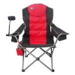 LANMOUNTAIN Camping Chairs for Adults,High Back Outdoor Folding Padded Heavy Duty Lawn Chairs w/Phone Holder, Cup Holder,Cooler Bag,Opener,Perfect for Adults Beach Trips,Red