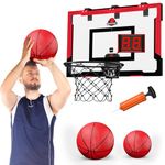 HYES 24" x 16" Large Basketball Hoop Indoor for Adults, Over The Door Basketball Hoop with Sturdy Backboard/Electronic Scoreboard, Basketball Toys Gifts Ideas for Man Kids Teens Boys Girls, Red