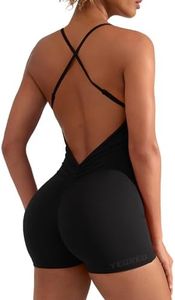 YEOREO Backless Tummy Control Jumpsuits for Women One Piece Workout Jumpsuits Sleeveless V Back Lizvette Scrunch Yoga Rompers, Black, Small